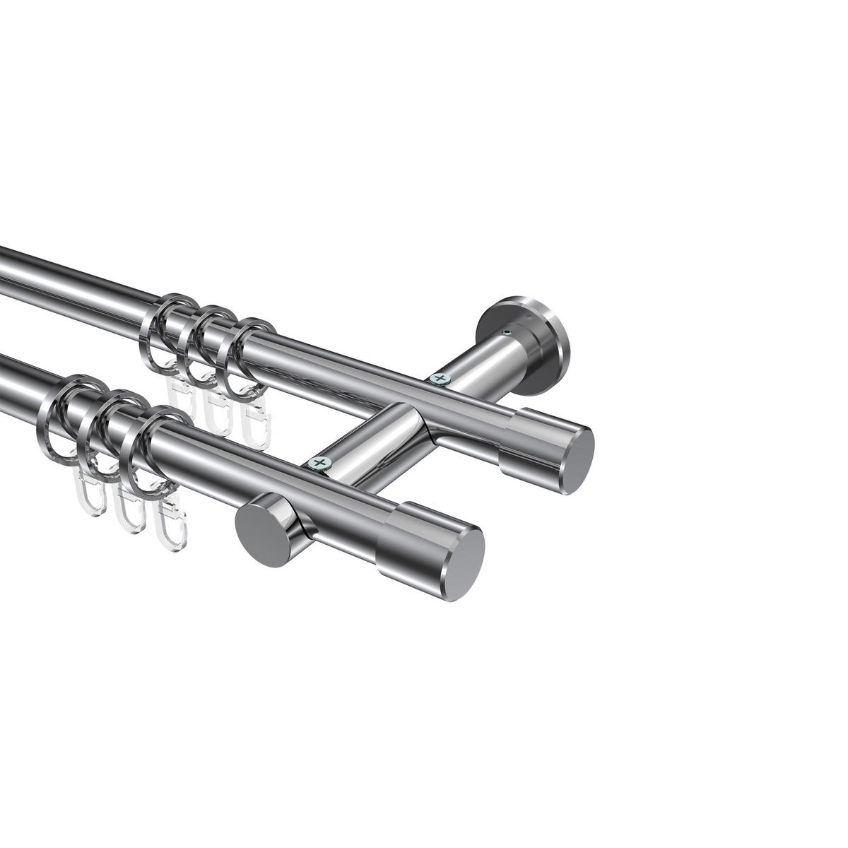 GARDINENSTANGEN-SET Platon Santo 320 cm (geteilt in 2 x 160 cm), 2-läufig, 20 mm Ø Chrom - Chromfarben, Metall (320cm) - INTERDECO