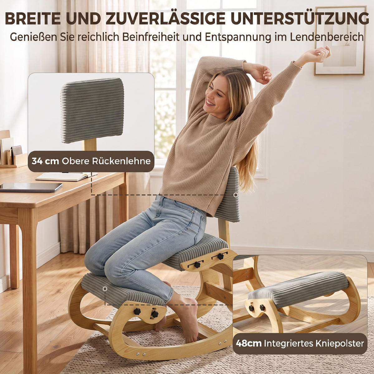 KNIESTUHL Cord Dunkelgrau - Grau, Textil (54/86/98cm) - HOMCOM