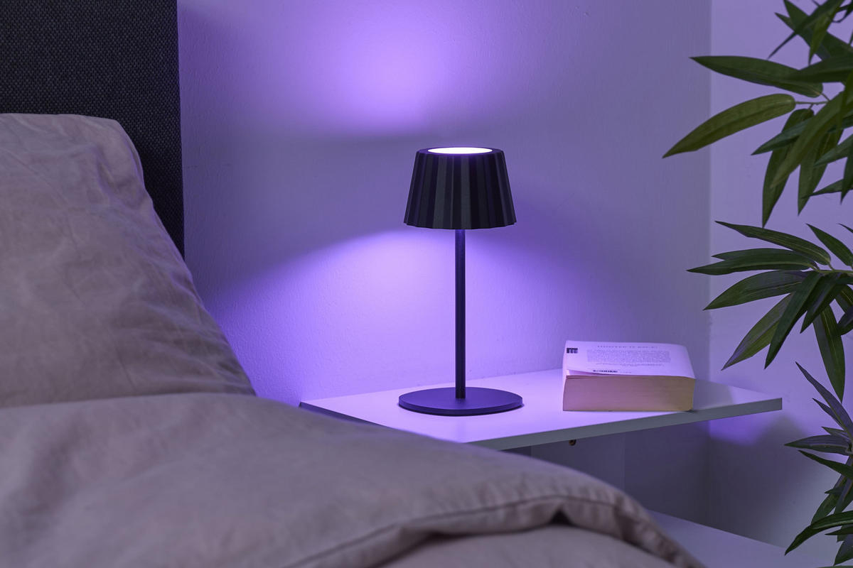 3IN1-LED-TISCHLAMPE - Flaschenleuchte mit Dimmfunktion und USB-C Aufladung für Innen und Außen, Plissee schwarz - Schwarz, Metall (15/15/45cm) - Northpoint