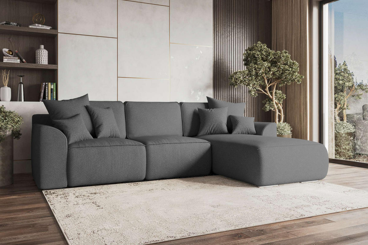ECKSOFA GUSTO Strukturstoff Anthrazit Rechts inkl. Schlaffunktion - Chromfarben/Anthrazit, Kunststoff/Textil (295/194cm) - 99rooms