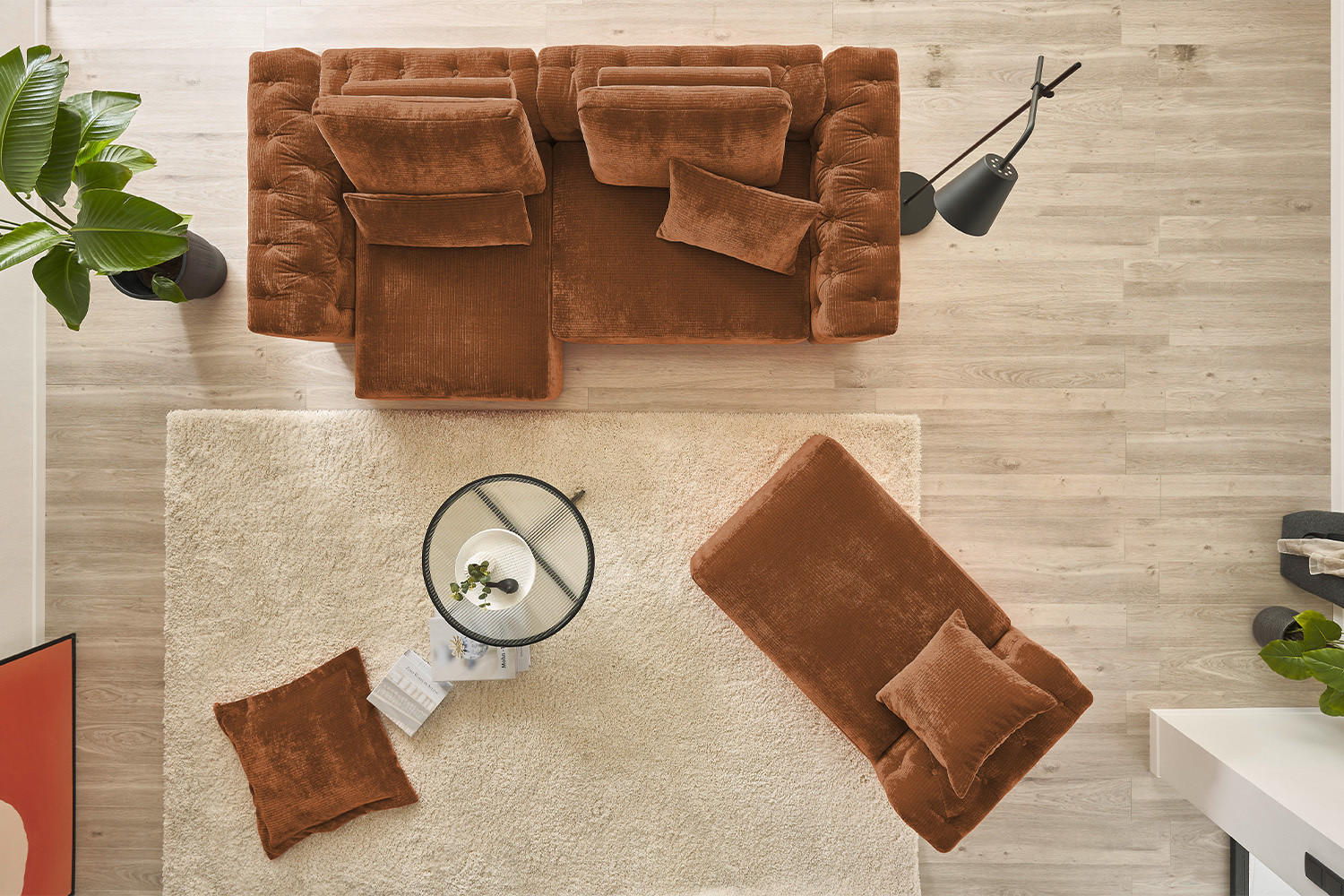 MODULSOFA SEPHI Rotbraun Cord - Rotbraun/Schwarz, Kunststoff/Textil (375/62/109cm) - KAWOLA