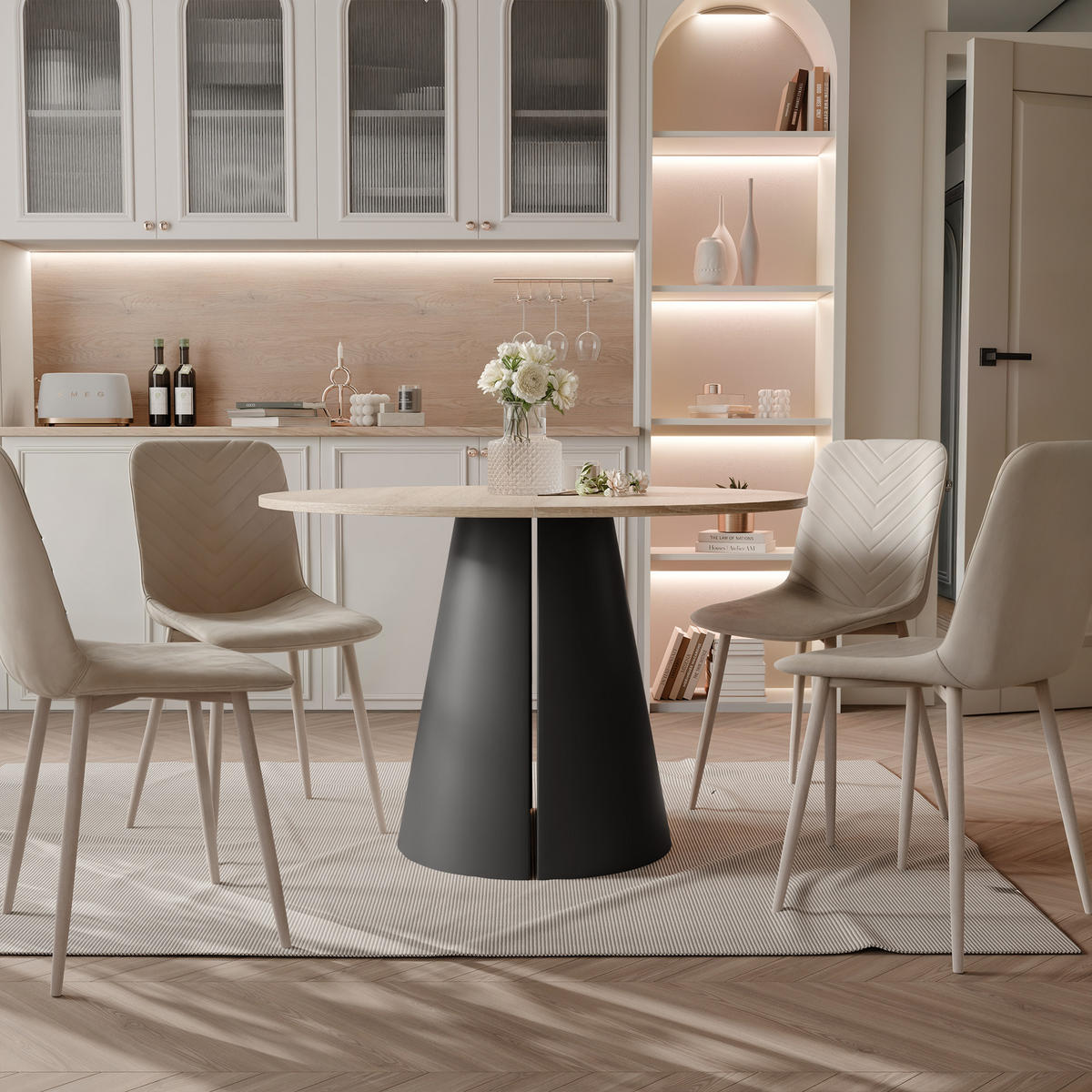 AUSZIEHTISCH BASE 120-196/76 cm, Schwarz / Sonoma-Eiche - Schwarz/Sonoma Eiche, Holzwerkstoff/Metall (120/120/76cm) - Idohome
