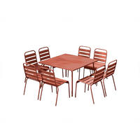 GARTEN-ESSGRUPPE: Tisch L. 120 cm + 8 stapelbare Stühle - Metall - Terracotta - MIRMANDE von MYLIA - Braun, Metall - Vente-Unique