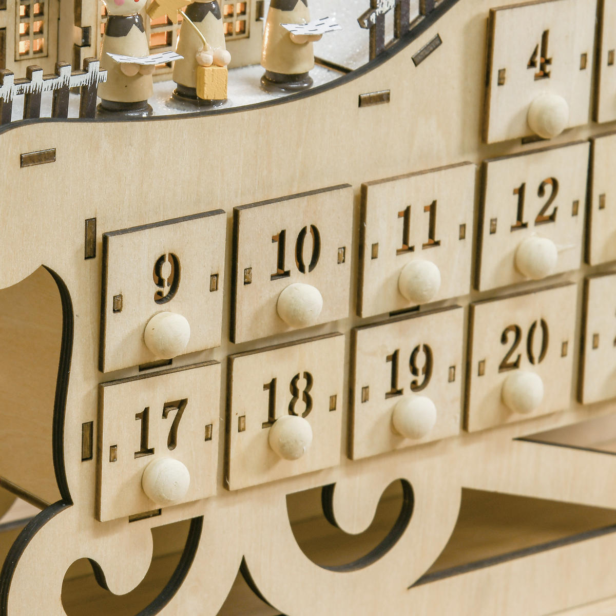 ADVENTSKALENDER zum Befüllen, 24 Schubladen Fächer, mit LED-Lichtern, Naturholz - Naturfarben, Holz (10/31/45cm) - HOMCOM