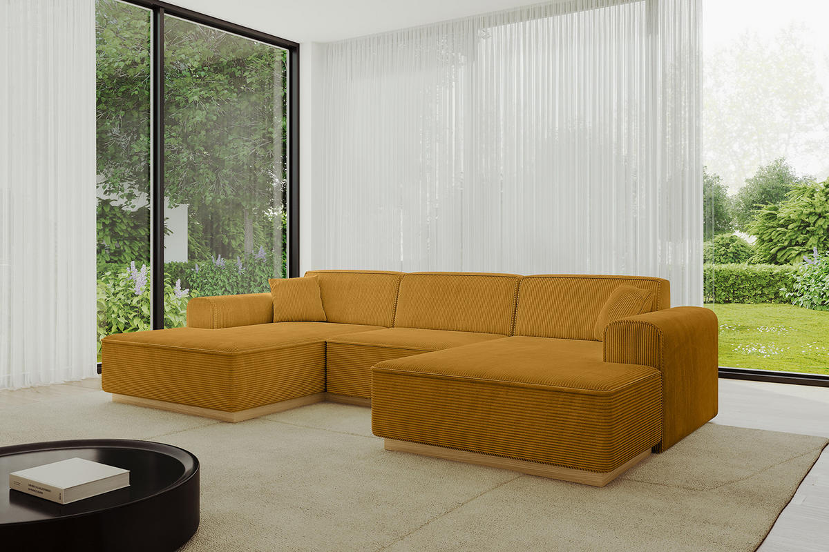 WOHNLANDSCHAFT IREA-U1-v2 - 297x165x81 cm Senfgelb - Currygelb, Holzwerkstoff/Textil (297/81/165cm) - ALTDECOR