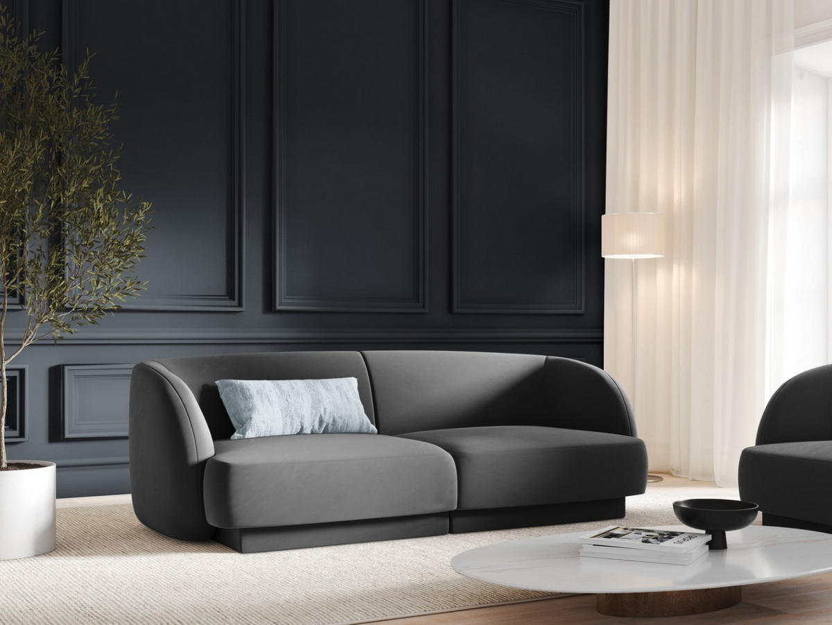 SOFA Miley aus Samt grau 2 Sitzplätze - Grau, Textil (90/70/180cm) - Micadoni