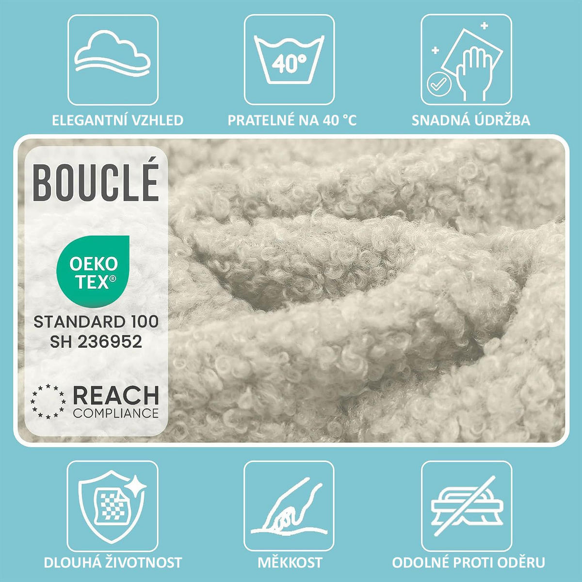SITZSACK FÜR KINDER Maus 75/75/55 cm, weicher Bouclé 315 g/m², abnehmbarer Bezug, Lamb Cloud - Creme, Textil (75/55/75cm) - Dreamroots