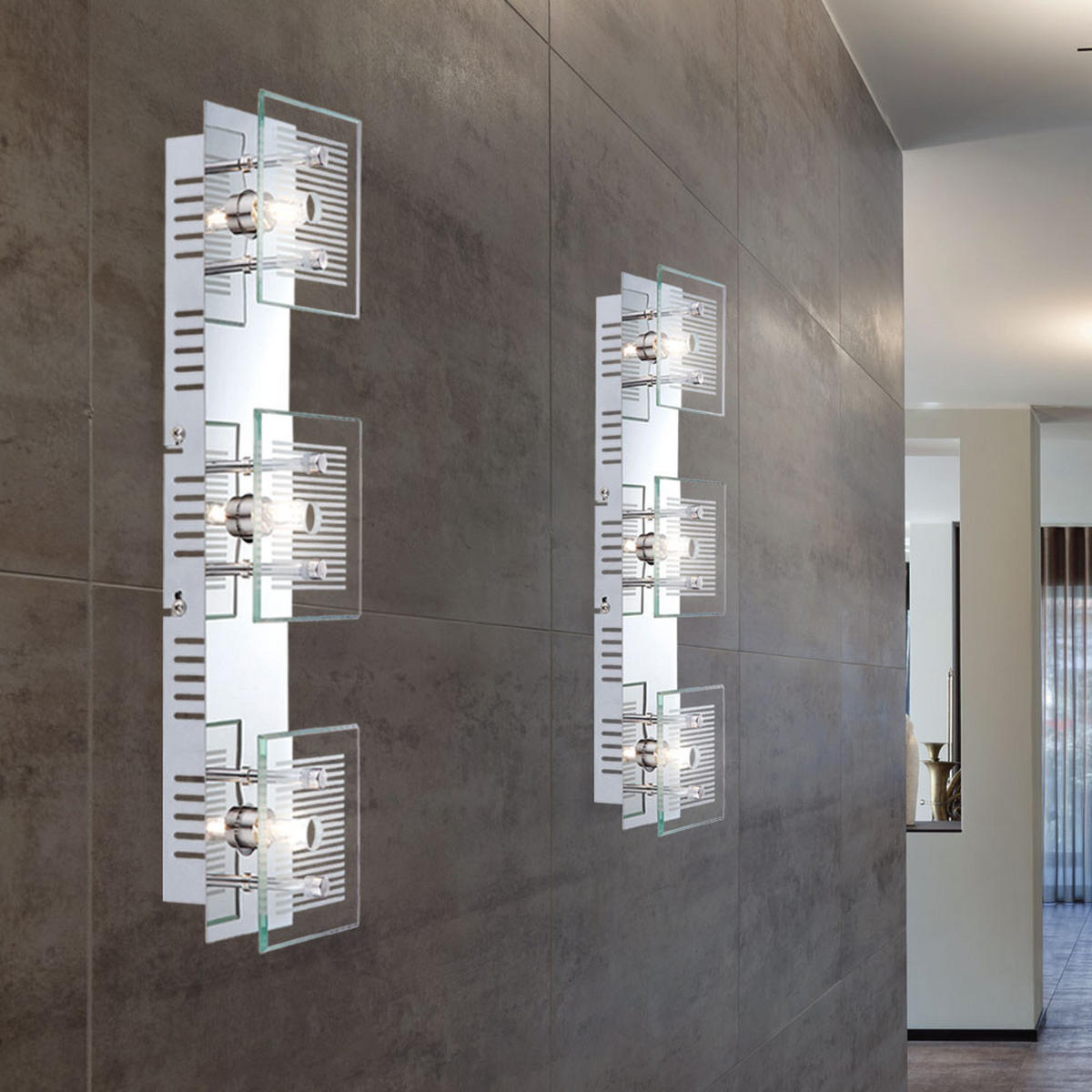 LED WANDLEUCHTE GILMA Chrom Silber Glas 3-flammig 2er Set - Silberfarben, Glas (10/7.5/40cm) - Globo Lighting