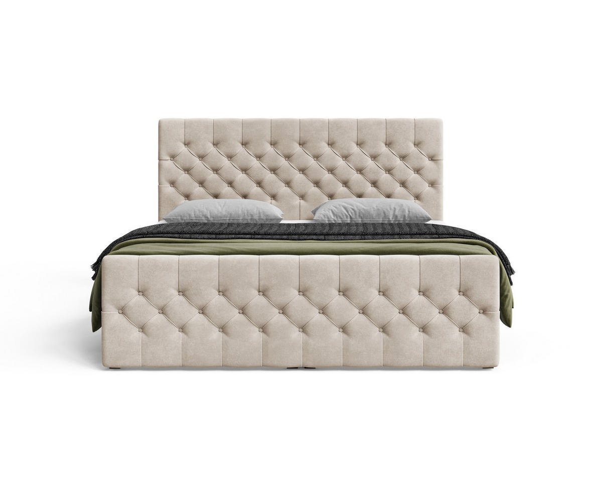 BOXBETT 12 140 x 200 cm - Manila - Modernes Polsterbett mit Bettkasten inkl. PU-Schaum-Topper und Federmechanismus - Beige, Holz (140/200cm) - ROYAL24_MARKT