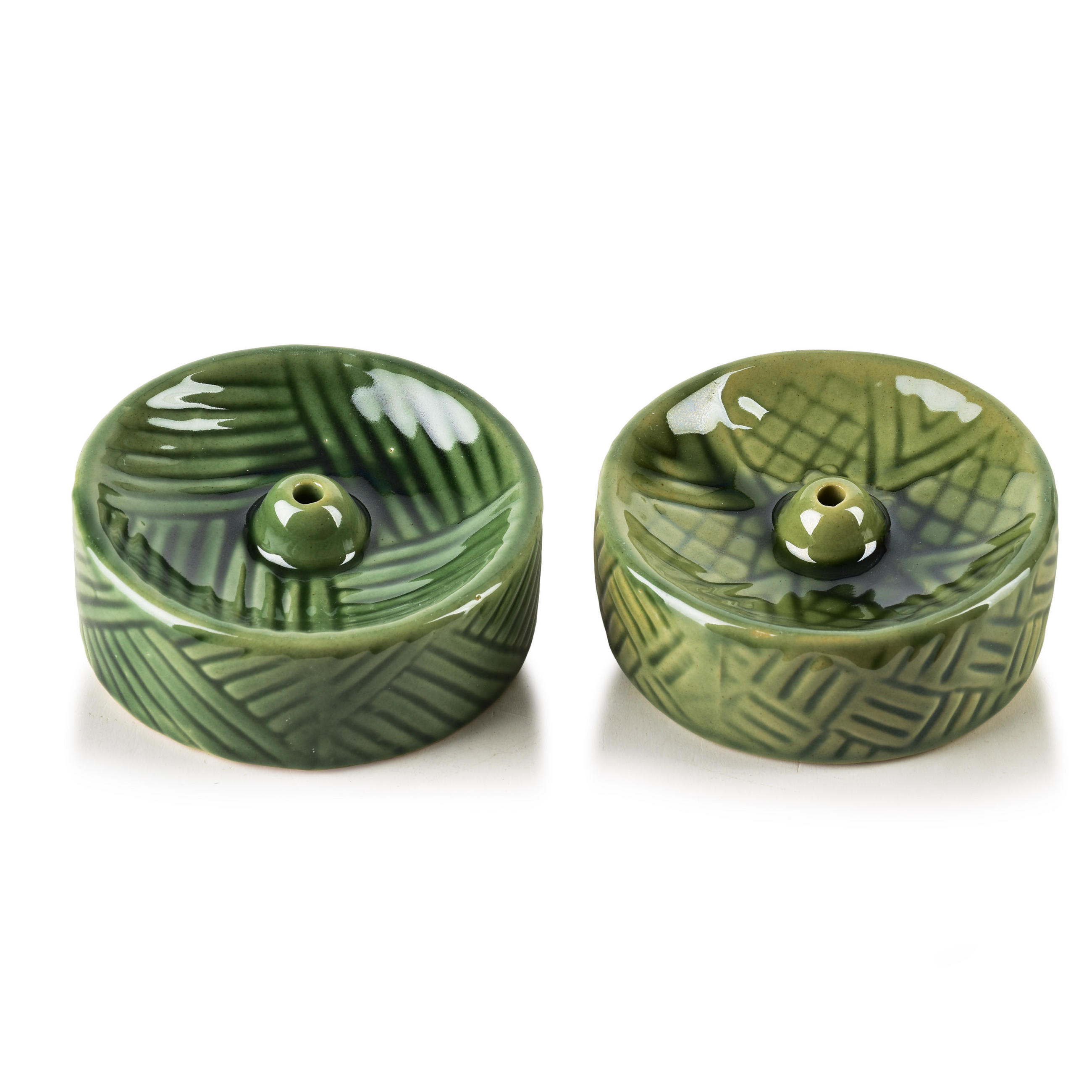 RÄUCHERSTÄBCHENHALTER-SET 2-tlg. Grün 7x7x3 cm Keramik - Grün, Keramik (8/4.5/14.5cm) - Mondex
