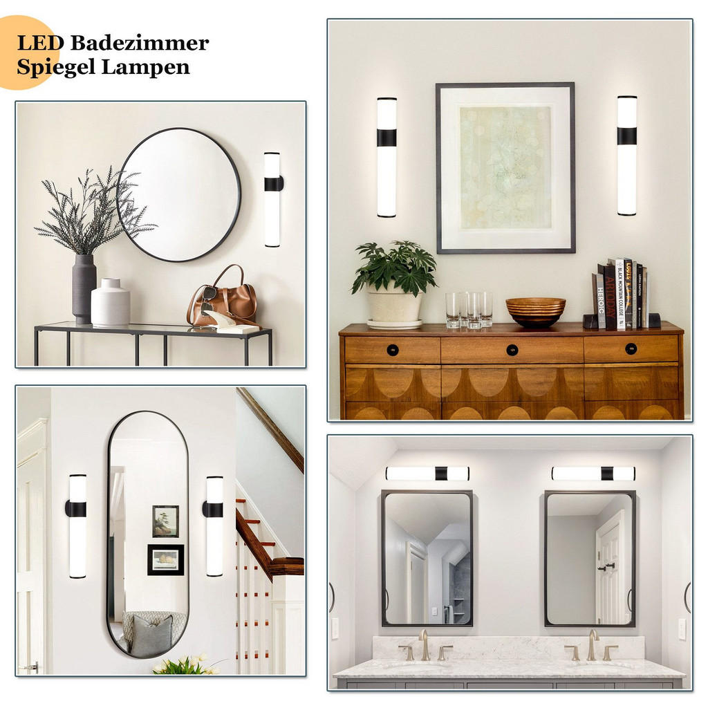 Thumbnail - ZMH Spiegelleuchte, Schwarz, Kunststoff, Rund, 12.8x6.8x35 cm, Lampen & Leuchten, Innenbeleuchtung, Wandleuchten, Spiege...