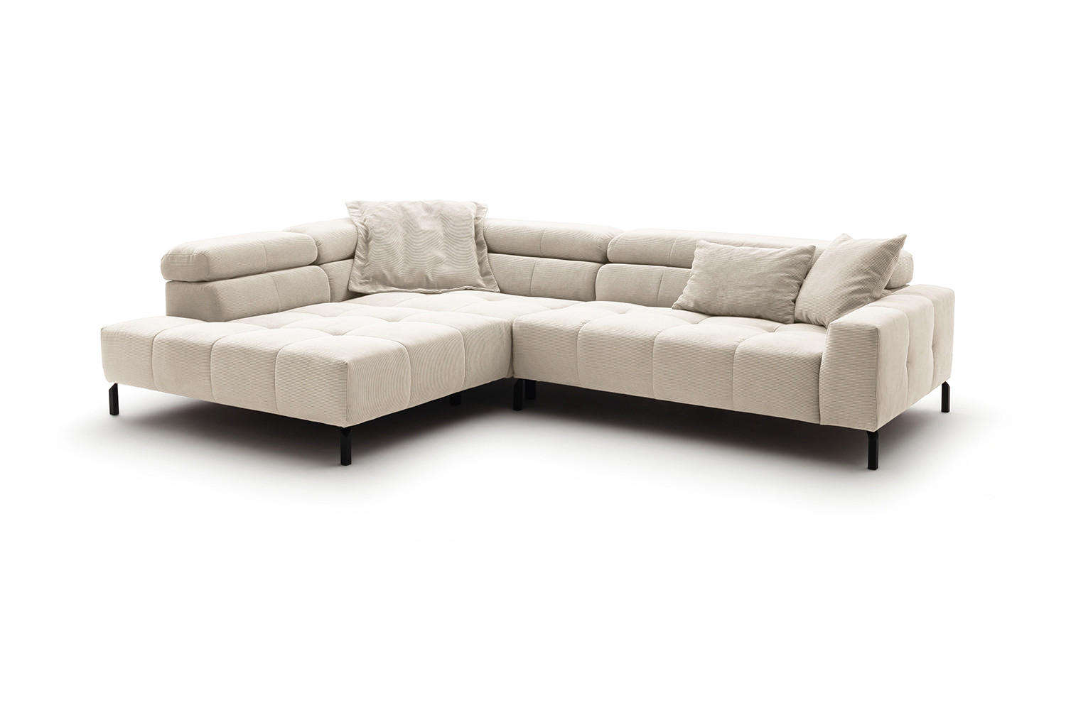 ECKSOFA MIT MOTORISCHEM SITZVORZUG OHIO Weiß Cord - Schwarz/Weiß, Textil/Metall (311/219cm) - KAWOLA