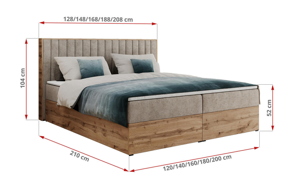 BOXBETT ALBERO 4 - 140/200 Beige Struktur - H3 - Beige, Holz/Textil (140/200cm) - MKS