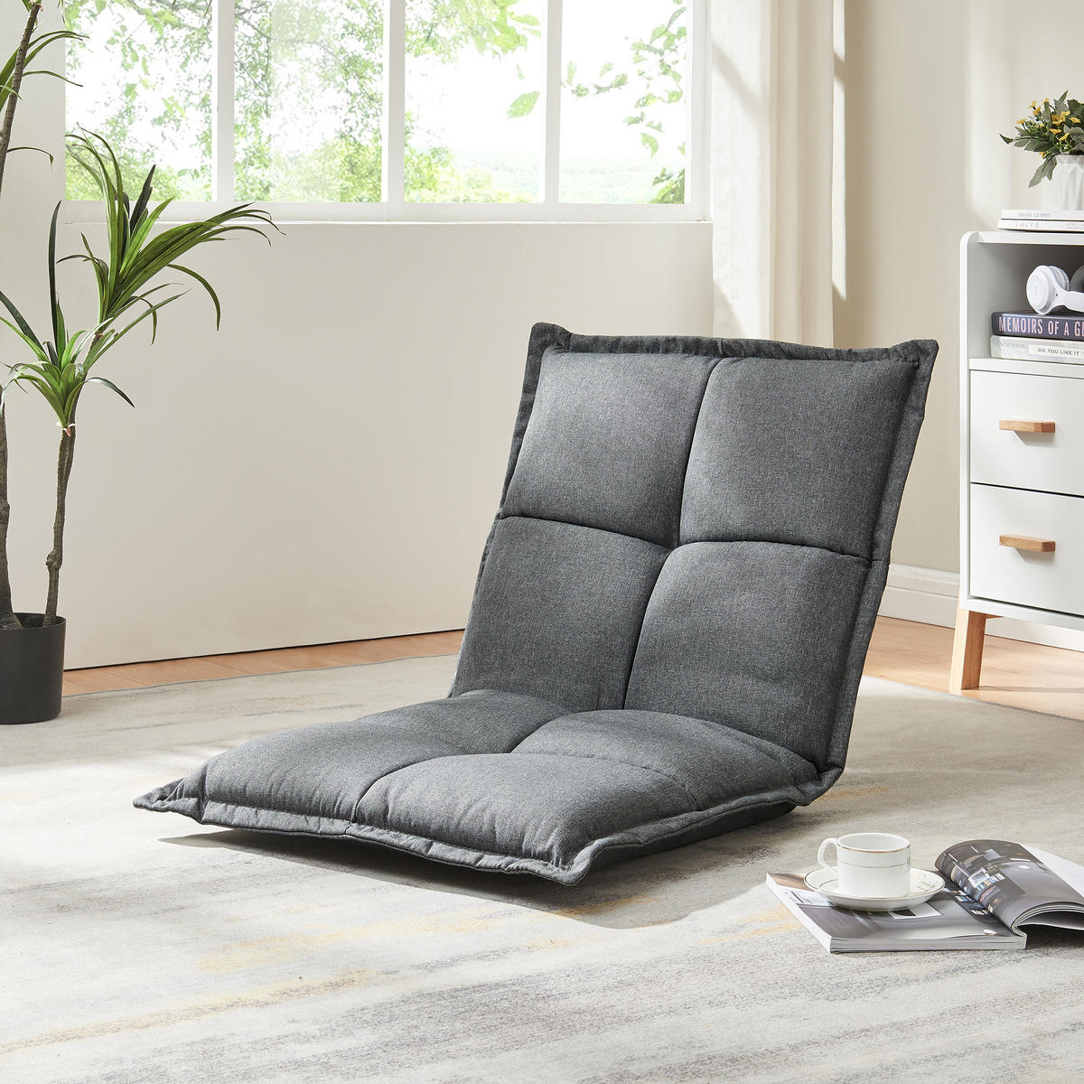 BODENSTUHL-SET 2 TLG. Deinze - Dunkelgrau, Textil (110/11/55cm) - [en.casa]