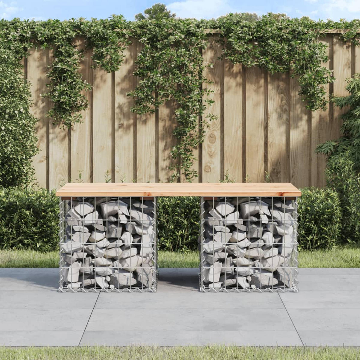 GARTENBANK aus Gabionen 103x44x42 cm Massivholz Kiefer - Braun, Holz (103/42/44cm) - furnicato