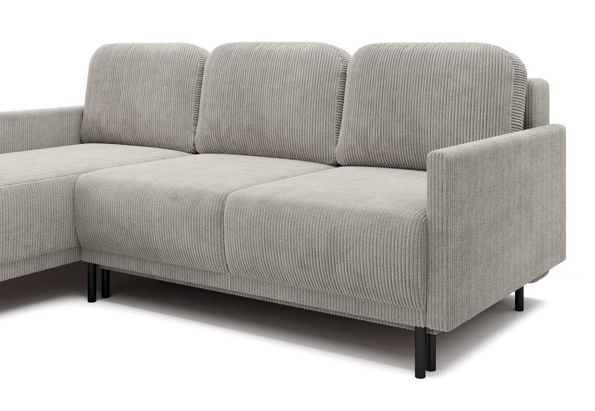 ECKSOFA Hamiel Hellbeige Cordbezug - Ecru/Schwarz, Holz/Textil (212/142cm) - Selsey
