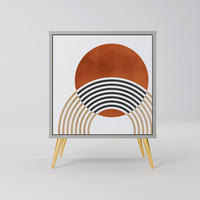 SIDEBOARD CIRCLE RHYTM, Grau, 57,5x42x75,5 cm, Goldfarbene Metallfüße - Goldfarben/Multicolor, Holzwerkstoff/Metall (57.5/75.5/42cm) - SpaceRebels