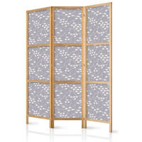 PARAVENT Japanischer 3-tlg 135x172 cm Fischschwarm - Grau, Holz/Textil (135/172/3cm) - Muralo
