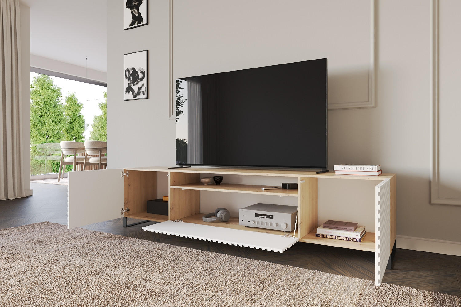 LOWBOARD ZENO-S 200x53x41 cm - Artisan / Weiß - Schwarz/Weiß, Holzwerkstoff (200/53/41cm) - ALTDECOR