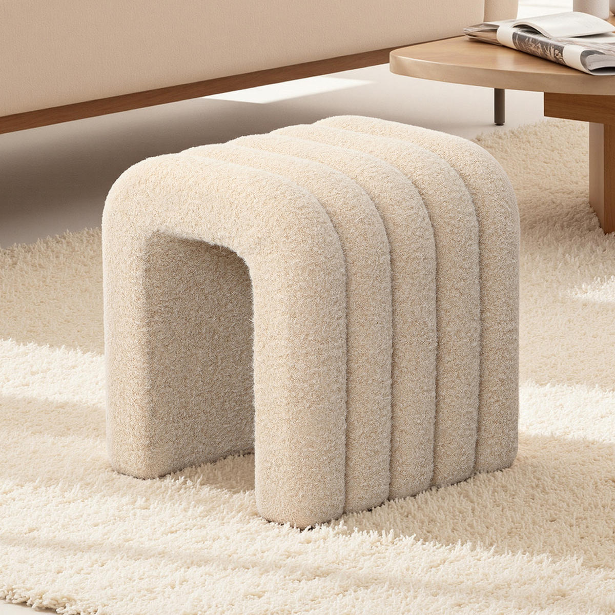 HOCKER Bogenform Beige - Creme, Holzwerkstoff/Textil (39.5/46/39cm) - Hometopia