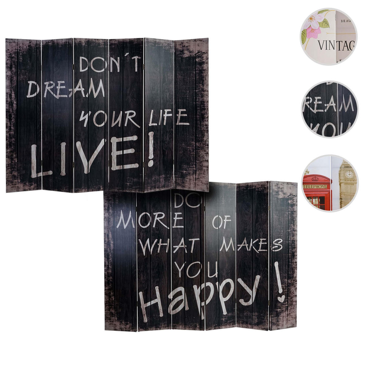 FOTO-PARAVENT RETRO Schwarz, Weiß - Schwarz/Weiß, Holz (240/180/2cm) - MCW