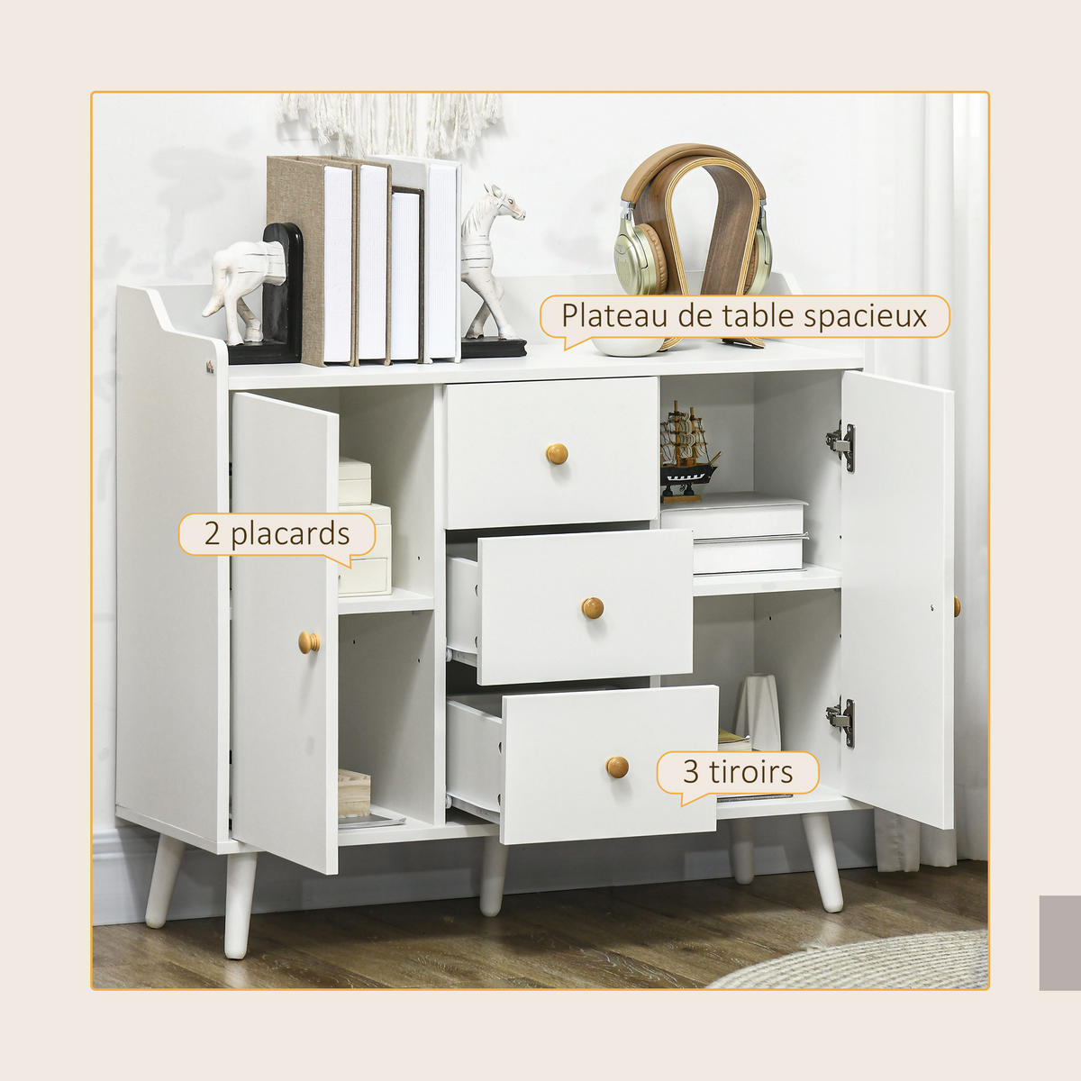 SIDEBOARD Weiß, 2 Türen, 3 Schubladen, 90/32/80 cm - Weiß, Holz (90/80/32cm) - PANGIVO