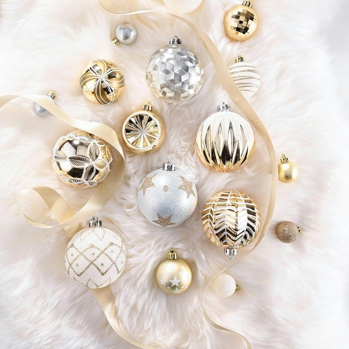WEIHNACHTSKUGELN 16-teiliges Set 8 cm Gold Weiss - Multicolor, Kunststoff (8/8/8cm)