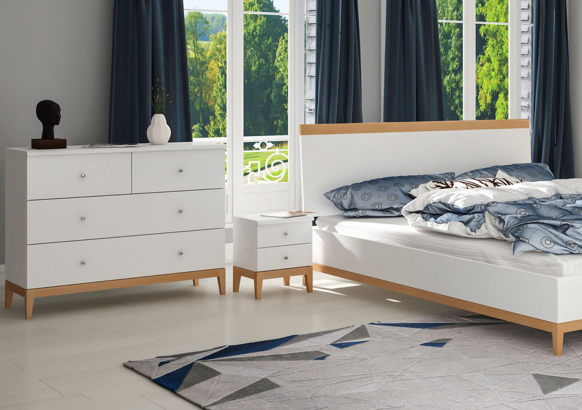 HOLZKOMMODE Livia mit silbernen griffen, Weiß/Naturfarben - Silberfarben/Buchefarben, Holz/Buchenholz (120/93/43cm) - Visby