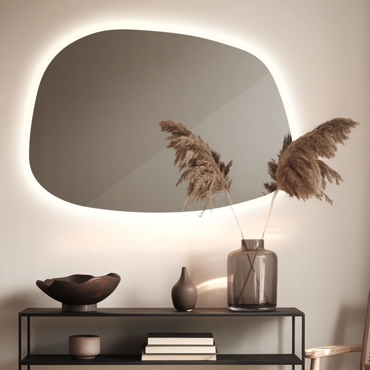 LED SPIEGEL 90,9 x 66 cm Unregelmäßige Form Neutralweiß 4000K - Transparent, Glas (90.9/66/0.4cm) - TULUP