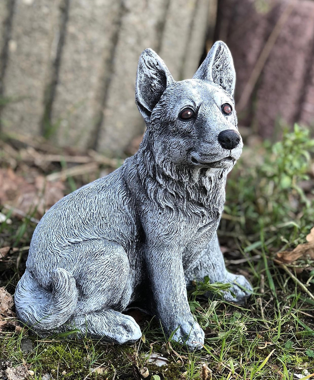 STEINFIGUR Schäferhund frostfest wetterfest massiver Steinguss - Grau, Stein (17/19/13cm) - stoneandstyle