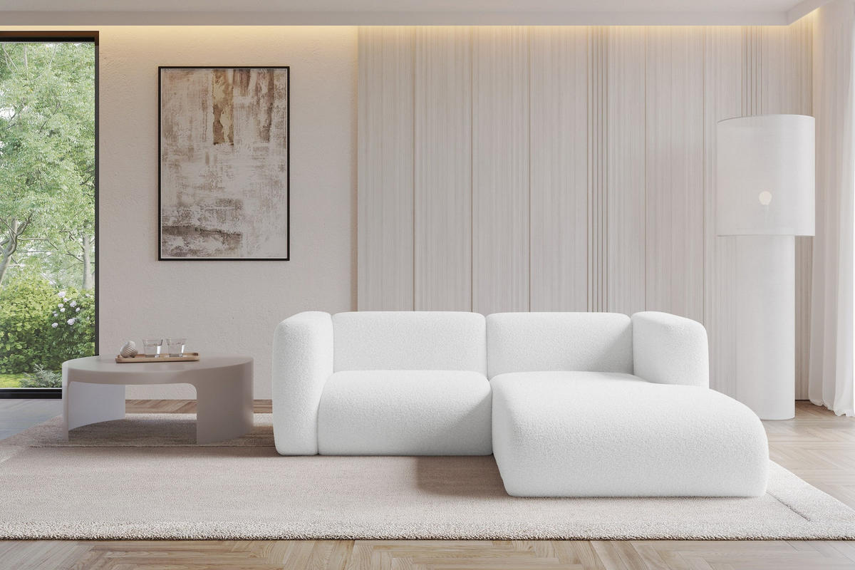 ECKSOFA Ottomane Rechts MIRA-L1 227x179x89 Weiß Bouclé - Schwarz/Weiß, Holzwerkstoff/Kunststoff (227/179cm) - ALTDECOR