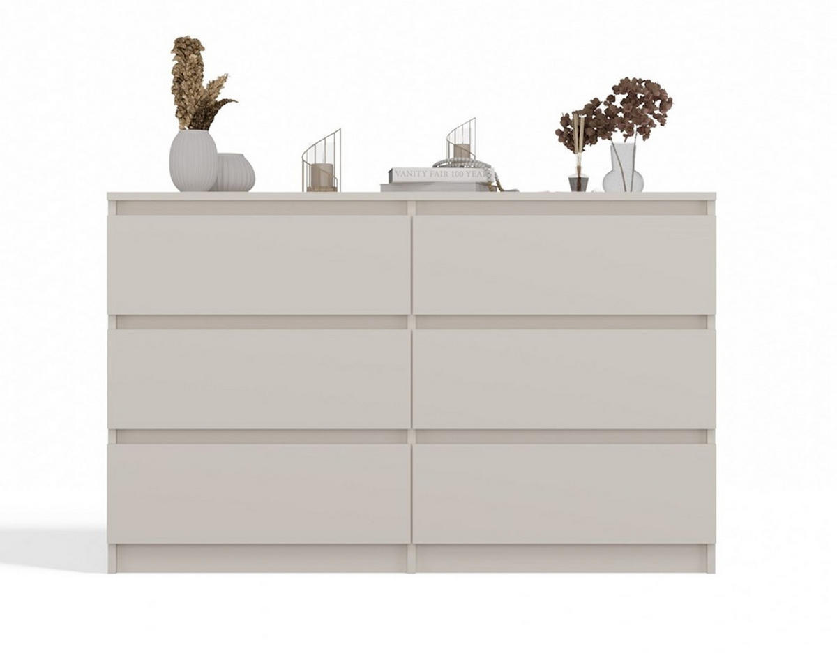 KOMMODE: 6 Schubladen Farbe: kaschmir, 120 x 30 x 75cm - Kaschmir, Holzwerkstoff (120/75/30cm) - 3XE LIVING