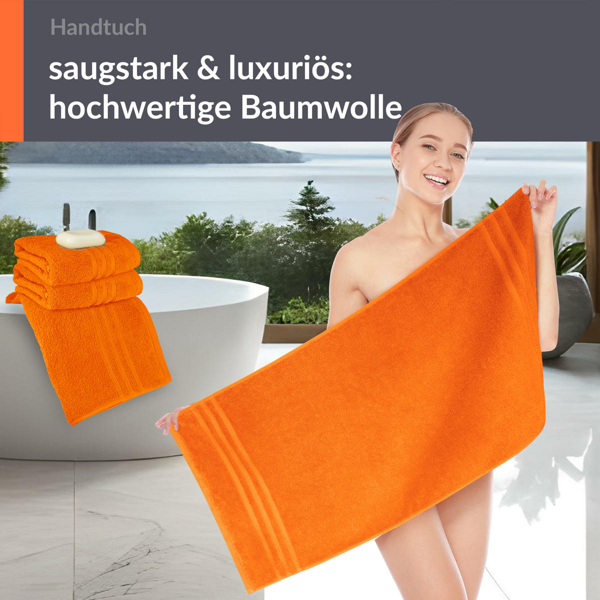 HANDTUCH 50x100 cm London Clementinen Orange 4er Set - Orange, Textil (50/100cm) - Lashuma