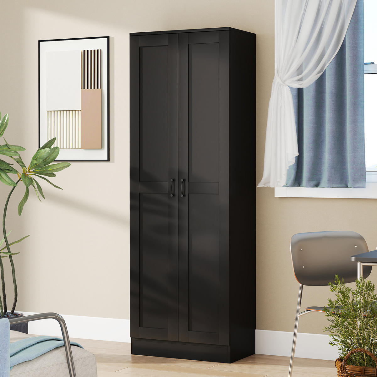 HIGHBOARD DE-11325 2 Türen & 5 Böden (3 verstellbar) Schwarz - Schwarz, Holzwerkstoff (36.5/175/60cm) - ComfortXL