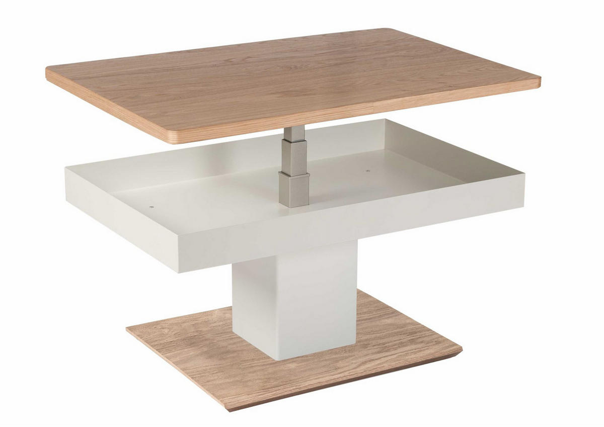 COUCHTISCH höhenverstellbar Cin 90x44x60 Furnier Weiß/Wildeiche Bianco - Wildeiche/Weiß, Holzwerkstoff (90/60/60cm) - 58aufmkessel