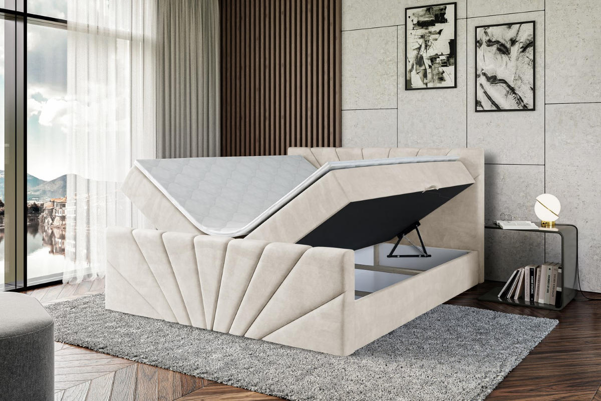 AMERICKÁ postel MILTIO-Z – 200 x 200 cm – H4 – ecru - ecru, kompozitní dřevo (200/200cm) - ALTDECOR