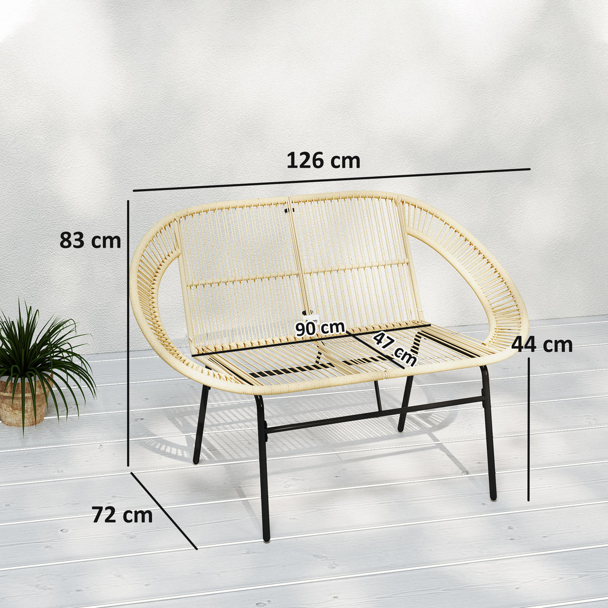 GARTENBANK 2-Sitzer im Rattanflecht-Design - Beige, Metall (72/83/126cm) - Outsunny