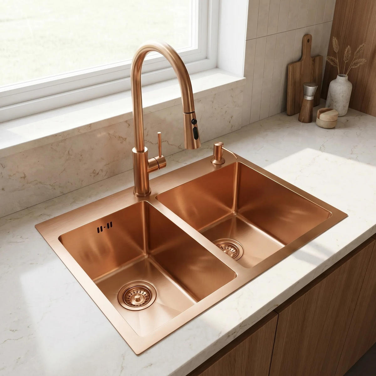 EDELSTAHLSPÜLE Rea Toby Brush Copper ohne Küchenarmatur - Kupferfarben, Metall (48/21/56cm) - REA