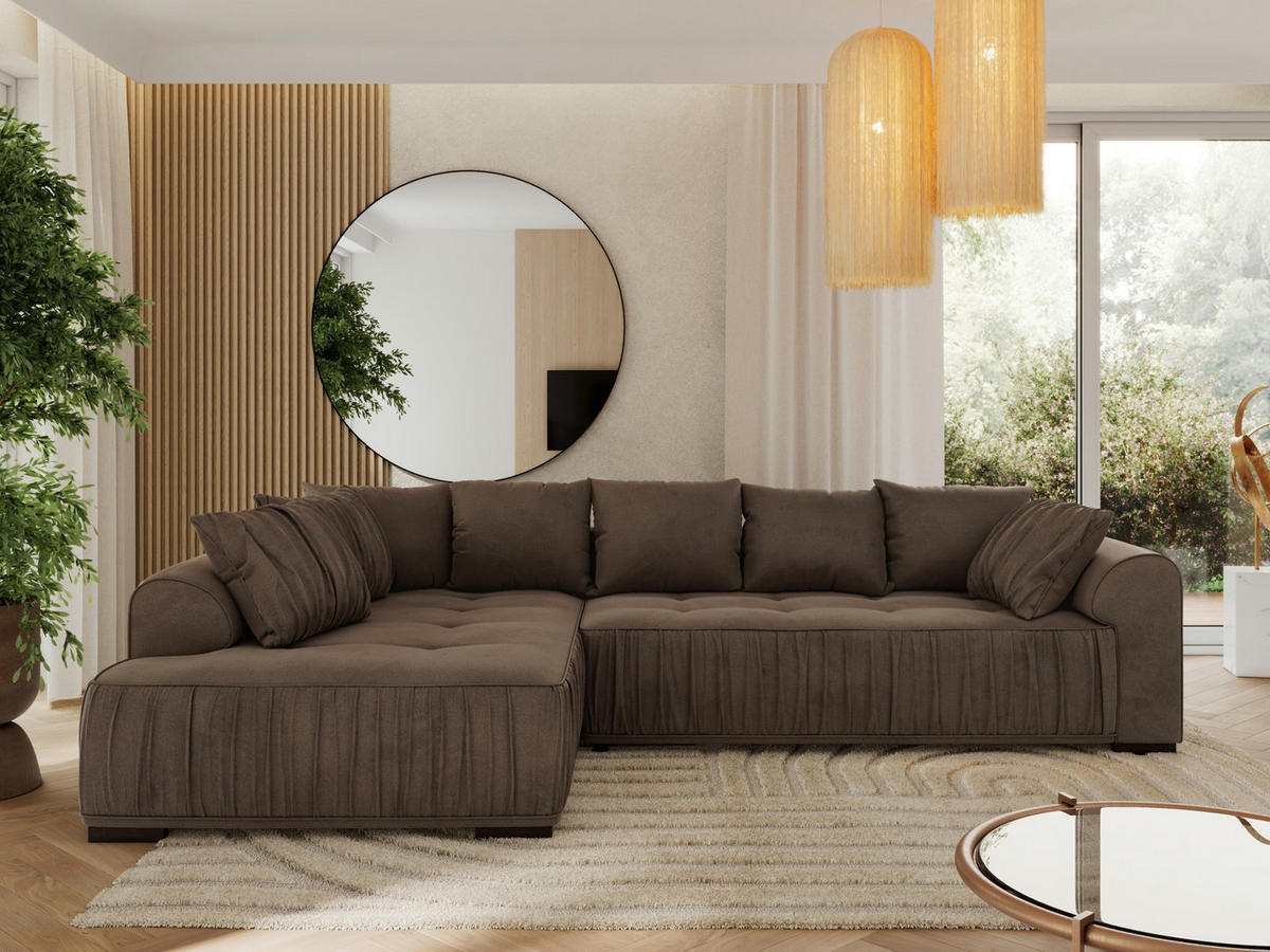 ECKSOFA ORTA Braun Velvet - Links - Schwarz/Braun, Textil (325/200cm) - MKS
