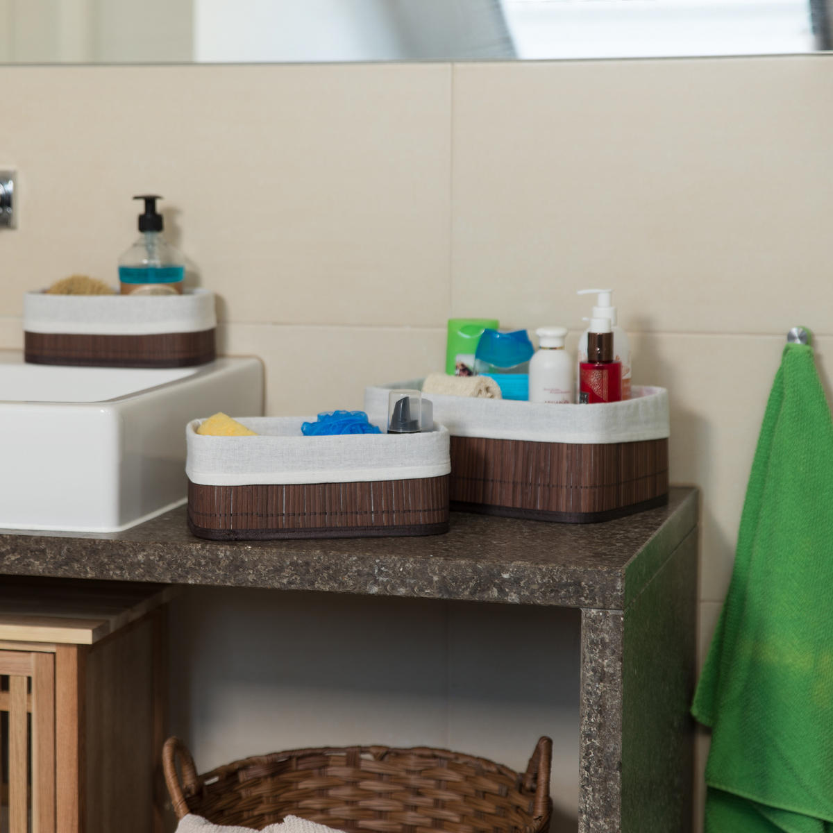 AUFBEWAHRUNGSKORB - Grau, Holz/Holzwerkstoff (30/12.5/20cm) - Relaxdays