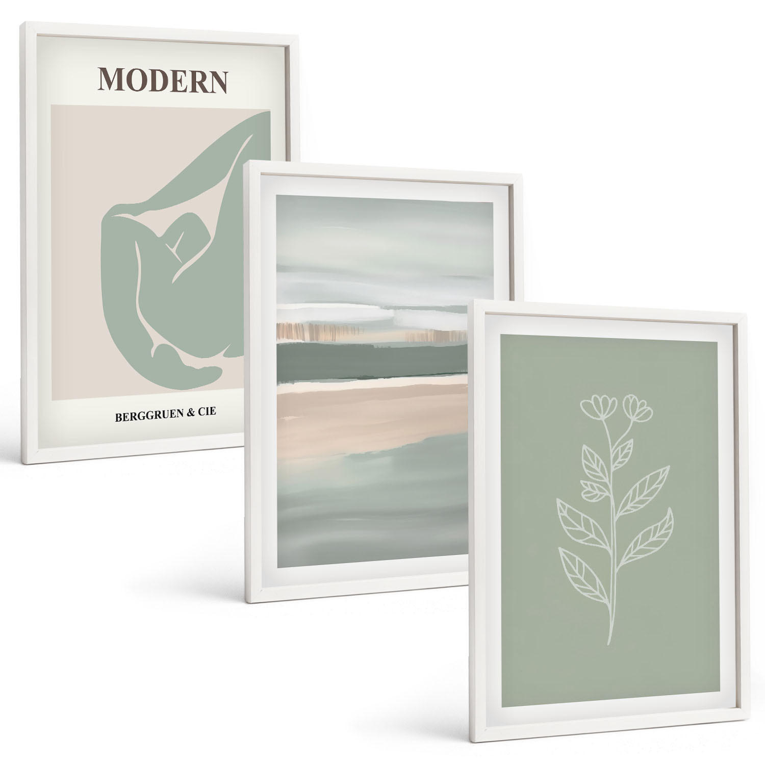 BILDER SET 3er Set - 40x60 cm Weißer Rahmen - Abstrakte pastellfarbene Pflanzenformen - Weiß, Kunststoff (40/60cm) - TULUP