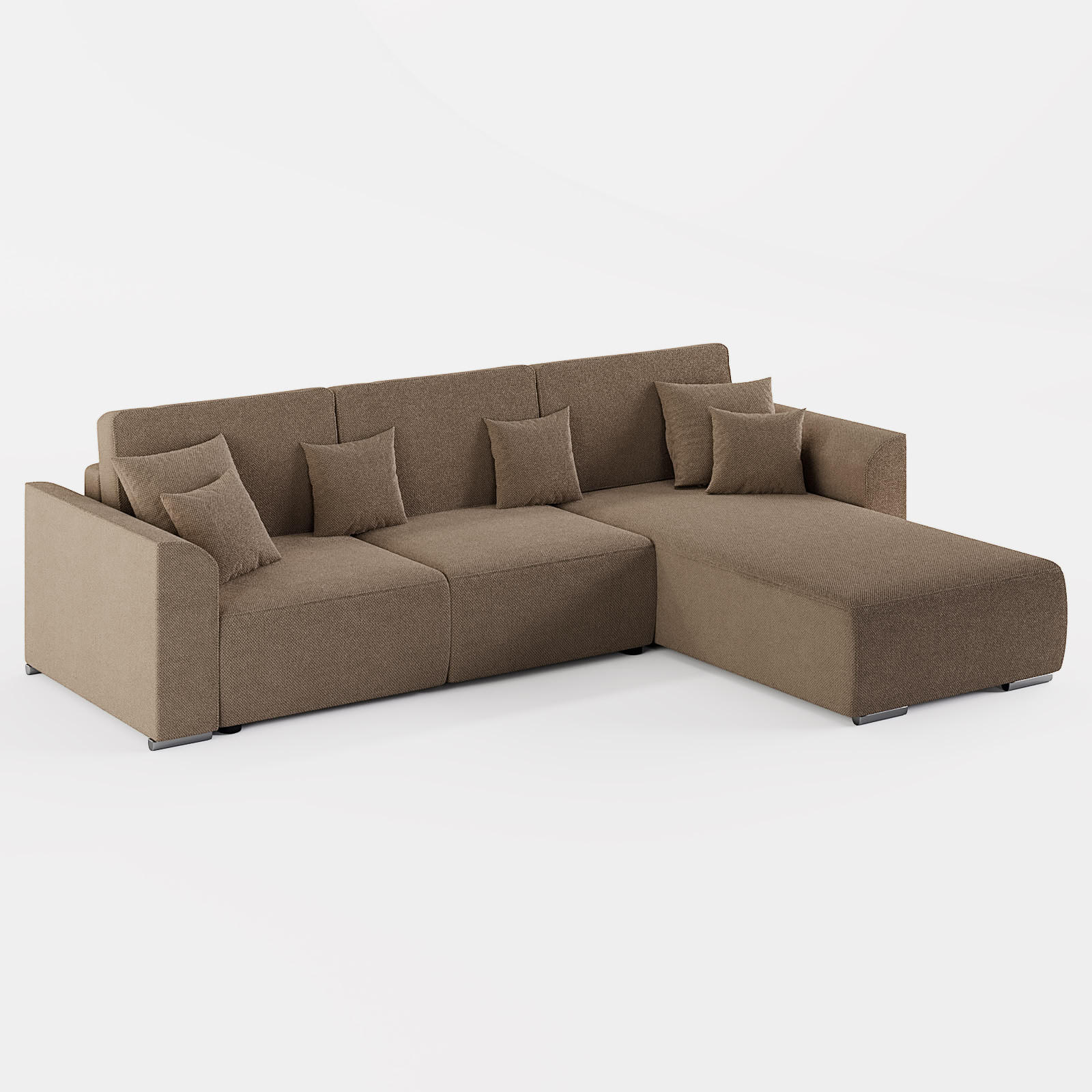 ECKSOFA LUMO L Rechts Braun Flechtwerk-Stoff mit Schlaffunktion und Bettkasten - Braun, Textil (293/195cm) - Barchello