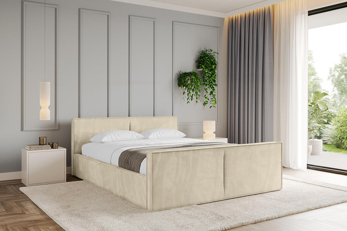 POLSTERBETT mit Bettkasten, Fußteil und Lattenrost, Boxbett ohne Matratze - EMMI-Z-V1 180x200 Beige - Ecru, Holzwerkstoff/Textil (180/200cm) - ALTDECOR