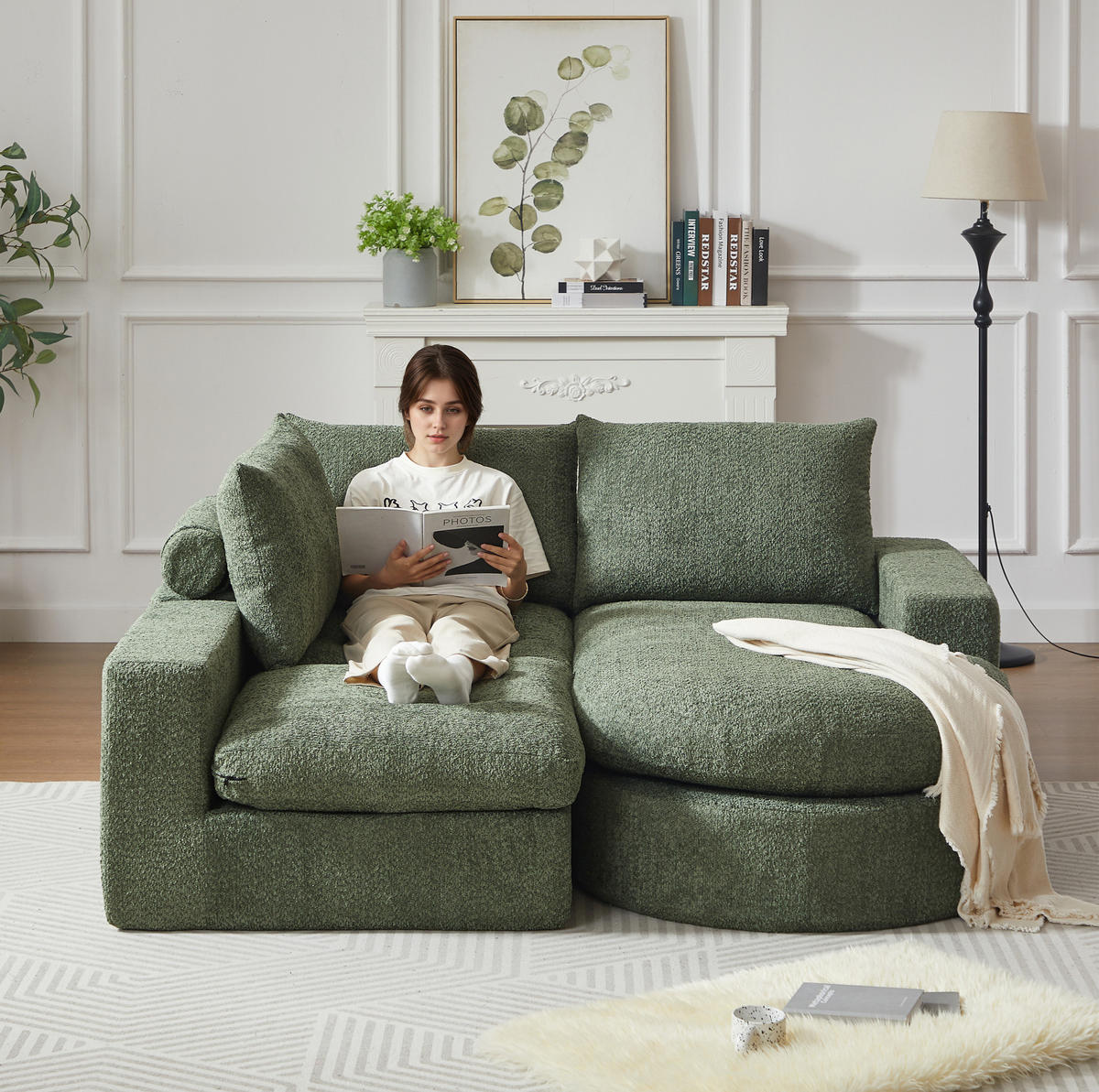 SOFA modular mit Chaiselongue 251 x 160 x 81 cm Chenille Green 4-teilig - Grün, Kunststoff (160/250cm) - Meubliv