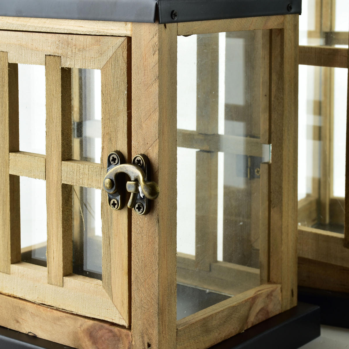 LATERNE Levi 2er Set Beige 24/18/25 cm Holz - Braun, Glas (24/36/18cm) - Mondex