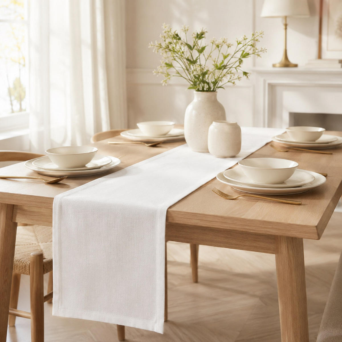 TISCHLÄUFER Weiß 30×140cm Leinenoptik, wasserabweisend & waschbar, elegante Tischdeko für Esstisch - Weiß, Textil (30/140cm) - SHOPENTRA