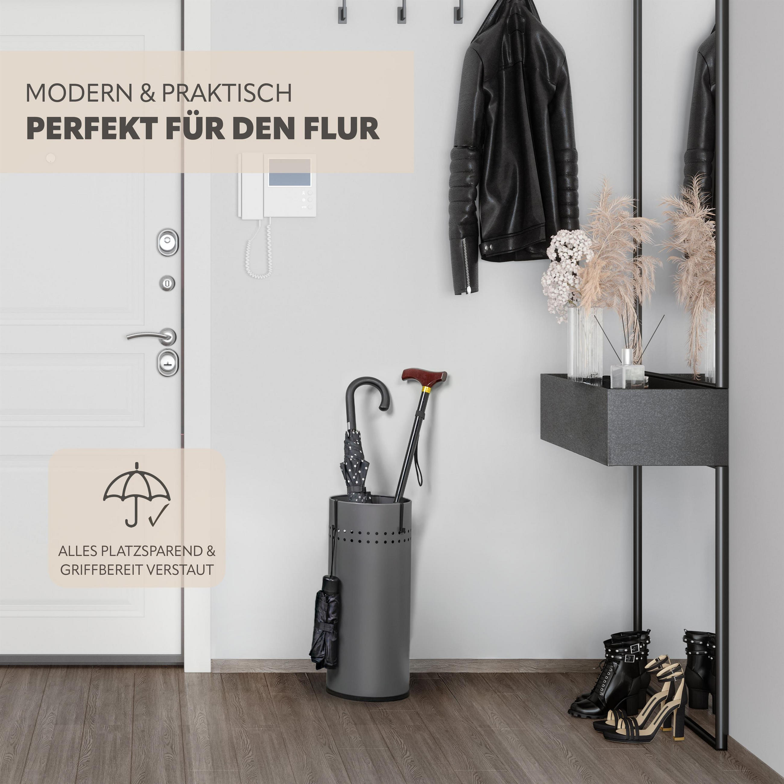 Thumbnail - bremermann Schirmständer,, Grau, Metall, 22x50.5x22 cm, Garderobe, Schirmständer