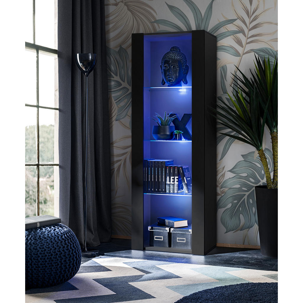 Thumbnail - Komodee Vitrine, Schwarz, Schwarz, Glas, Uni, 3 Fächer, Rechteckig, 55x159x35 cm, Wohnzimmer, Wohnwände, Vitrinenschränk...