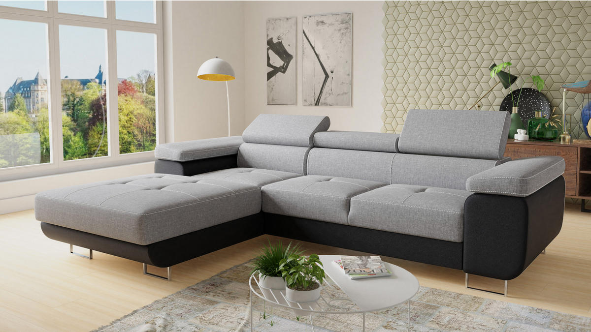 ECKSOFA Divo, Seite: Links - Hellgrau/Schwarz, Holz/Textil (282/204cm) - Sofnet
