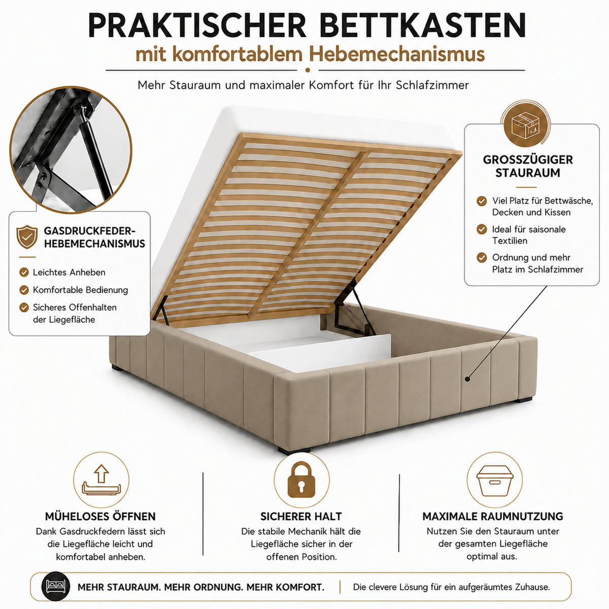 MARPUR Polsterbett NERO 180x200 cm mit Bettkasten und Lattenrost, Braun - Chromfarben/Braun, Holz/Holzwerkstoff (180/200cm) - Marpur
